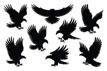 Set of eagle silhouettes in flight. vector illustration.