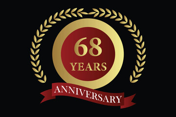 68 years anniversary icon with laurel wreath and number symbol, vector illustration.