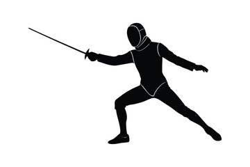 Silhouette art illustration of a fencer lunging forward with a foil.eps