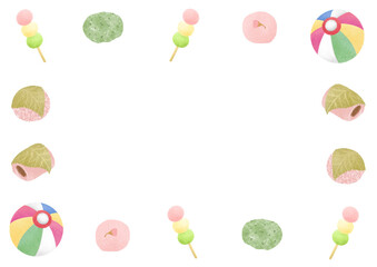 春のおまんじゅうと紙風船のフレーム