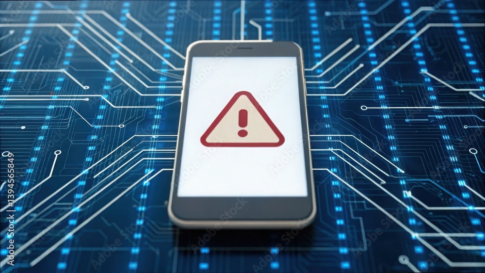 Aufkleber Digital Warning Symbol on Smartphone Display with Circuit Background