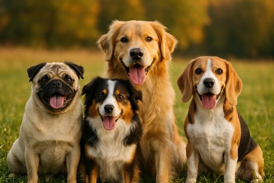 Happy dogs in nature together.