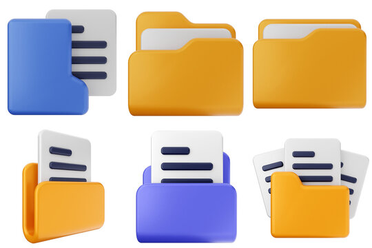 3d folder file document icon set bundle