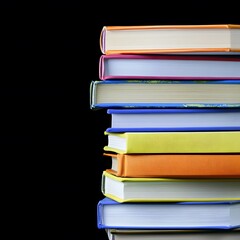Colorful Stack of Books on Black Background Education Reading Literature