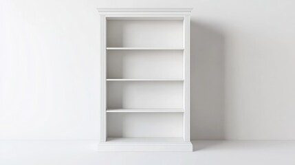 Fototapeta premium Empty white bookcase against a white wall