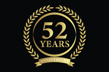Fototapeta premium 52 years anniversary icon with laurel wreath and number symbol, vector illustration.
