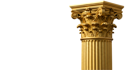 Golden Classical Column Capital Architecture Ancient Greek Roman Pillar Corinthian Style Ornate Carved Details Historical Building Element Luxury Design Foundation
