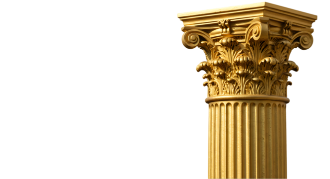 Golden Classical Column Capital Architecture Ancient Greek Roman Pillar Corinthian Style Ornate Carved Details Historical Building Element Luxury Design Foundation