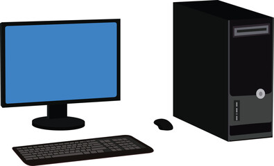 Vector illustration of an lcd monitor and computer Isolated on white background