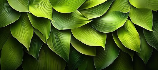Obraz premium Lush Green Leaves Of Hosta Plant, Natural Background For Gardening And Nature Concept.
