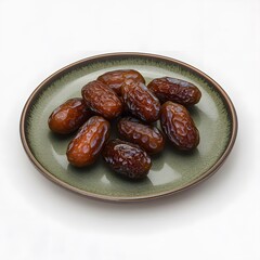 Delicious Medjool Dates on Green Plate, Closeup Photo of Sweet, Juicy Fruits