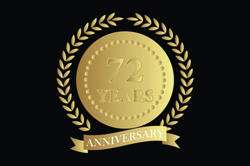 72 years anniversary icon with laurel wreath and number symbol, vector illustration.