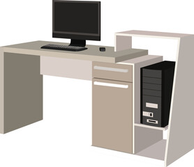 Vector illustration of a modern Computer desk with monitor,CPU, mouse and keyboard