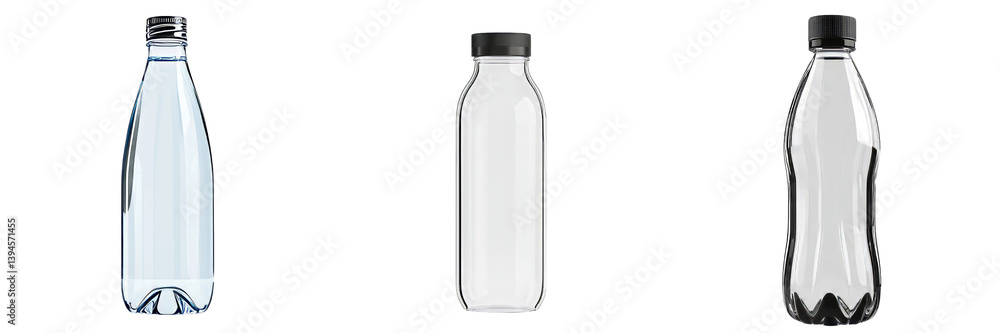 Poster minimalist mockups of water bottles in varying designs and styles for modern product display and bra