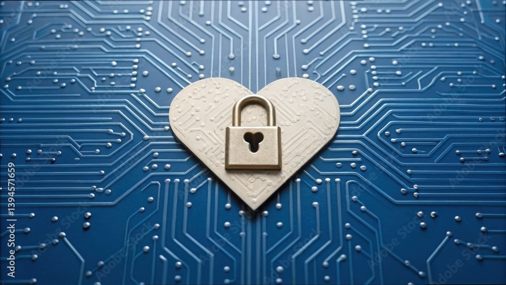 Fototapete heart lock icon on circuit pattern background for security concept