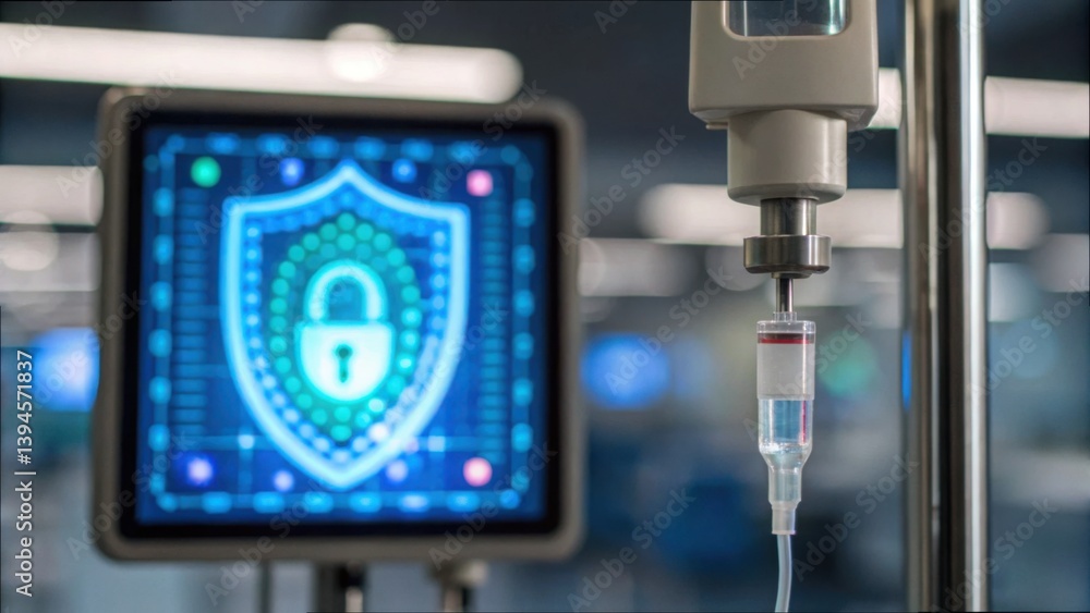 Poster advanced iv drip machine with hologram security display on monitor
