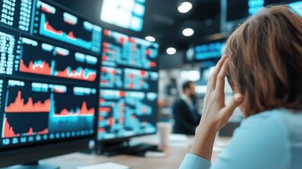 Trader Experiencing Market Stress with Display Showing Financial Data