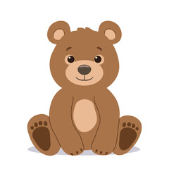 Cute cartoon bear sitting and smiling on a white background.