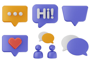 3d chat speech talk bubble icon illustration icon set bundle