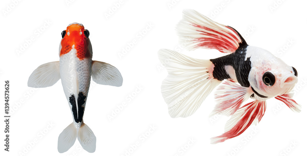 Aufkleber unique collection of isolated minimalist mockups featuring colorful koi fish and goldfish against a 