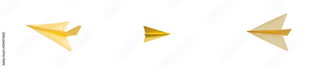 Aufkleber minimalist isolated mockups showcasing yellow paper airplanes in dynamic arrangements