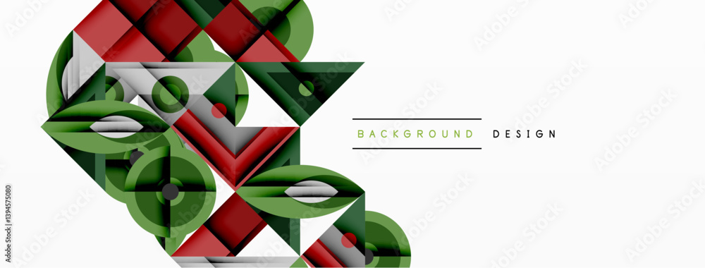 Aufkleber Abstract geometric pattern. Overlapping shapes create dynamic composition. Red, green, gray colors dominate design. Modern style suitable for backgrounds, presentations.