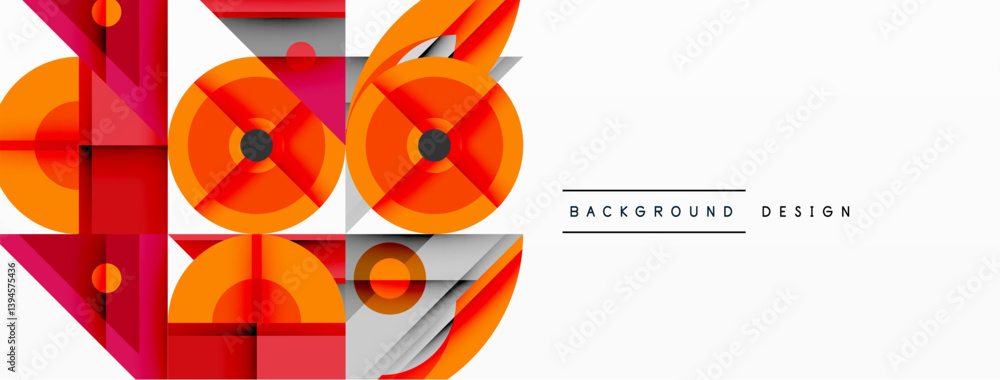 Aufkleber Abstract geometric composition. Overlapping shapes create dynamic visual effect. Orange, red, gray tones dominate design. Modern, clean aesthetic suitable for backgrounds.