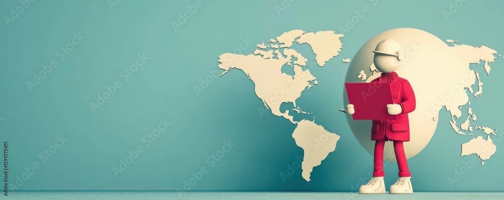 Poster security researchers risk assessment monitoring concept. standing figure with a map against a world 
