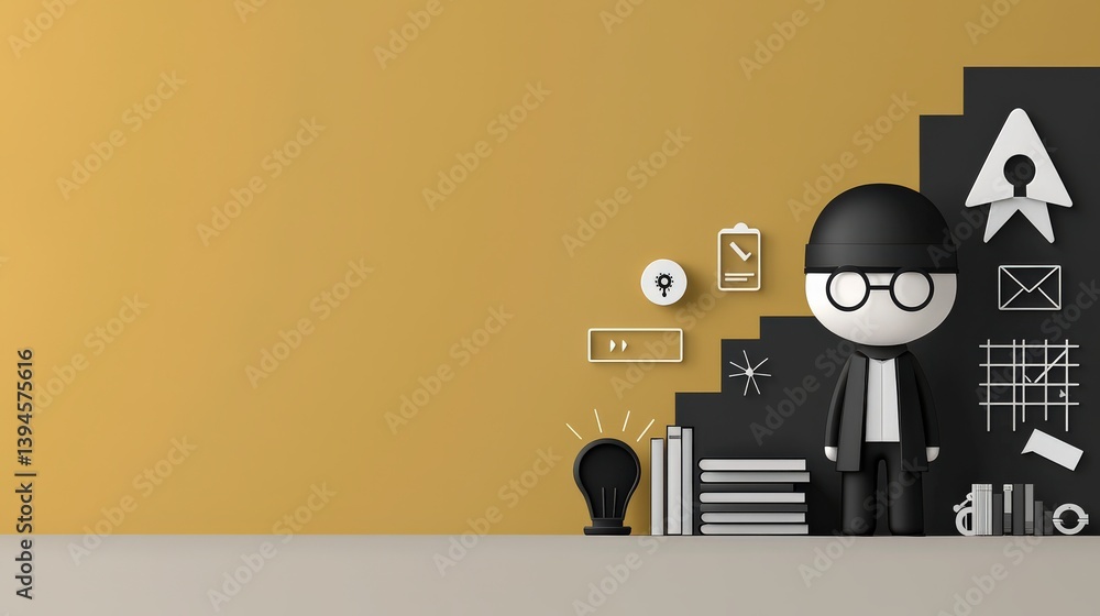 Poster security researchers risk assessment monitoring concept. minimalist design featuring a character wit