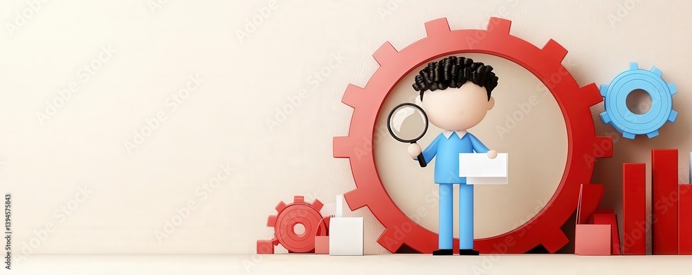 Aufkleber security researchers risk assessment monitoring concept. illustration of a man with gears and charts