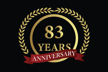 83 years anniversary icon with laurel wreath and number symbol, vector illustration.
