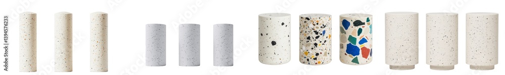 Aufkleber minimalist mockups featuring isolated cylindrical structures in neutral and speckled designs