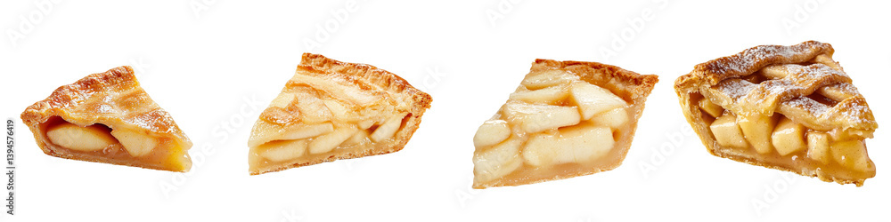 Aufkleber Different slices of apple pie arranged in a minimalist isolated mockup showcasing various stages of cut desserts