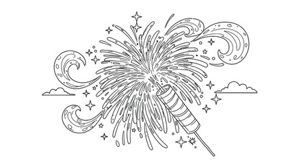 Dazzling Firecracker Burst Painting the Night Sky with Artistic Smoke Swirls and Tiny Starry Sparkles
