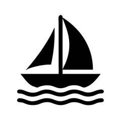 Fototapeta premium Sailboat Icon in Monochrome on Wavy Background 