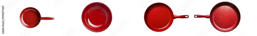 Poster elegant red minimalist kitchenware featuring three pieces of varying sizes for a stylish culinary pr