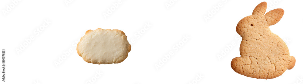 Poster Isolated minimalist cookie mockups featuring a cloud shape and a rabbit design with a white icing coating