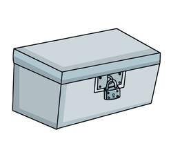 Cute cartoon hand drawn vector locked metal tool box clipart