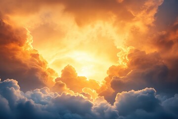 Dramatic fiery cloudscape and bright sunlight