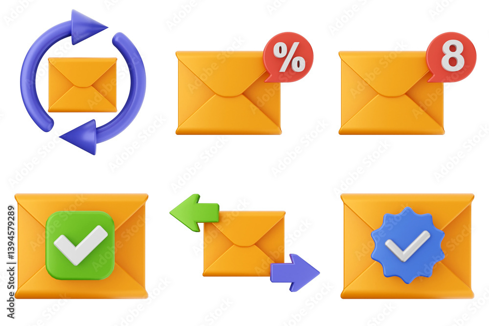 Poster 3d mail email message chat envelope icon set bundle