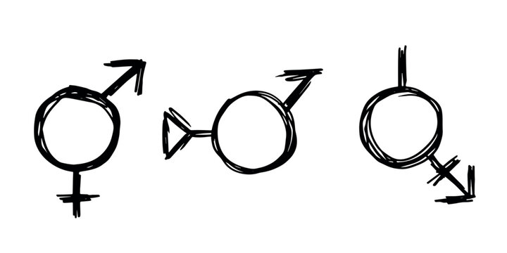 Set of hand drawn bigender identity icon Symbol used to represent sex and gender