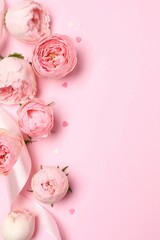 Beautiful pink peony roses on a colored background