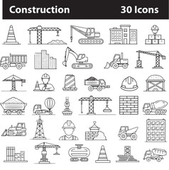 Set of Outline Icons Related to Construction and Engineering