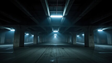 Liminal space with fluorescent lights creating an anxious atmosphere  