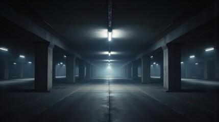 Liminal space atmosphere showcasing empty long corridor with lights  