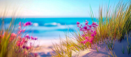 Beautiful beach flowers wallpaper background for desktop and phone screensavers nature photography