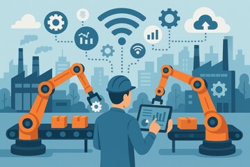 Fototapeta premium Smart factory automation illustration.