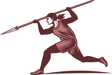 Fierce Javelin Thrower Vector Art in Action Pose