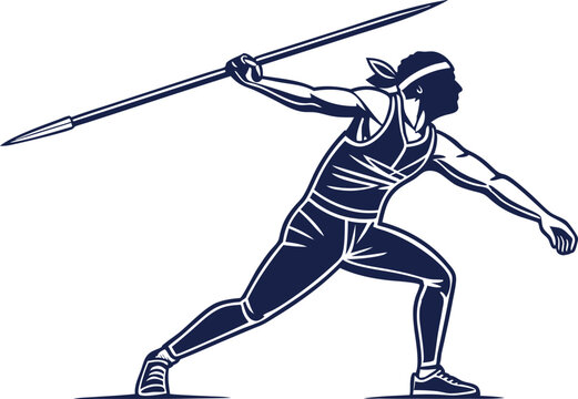 Fierce Javelin Thrower Vector Art in Action Pose
