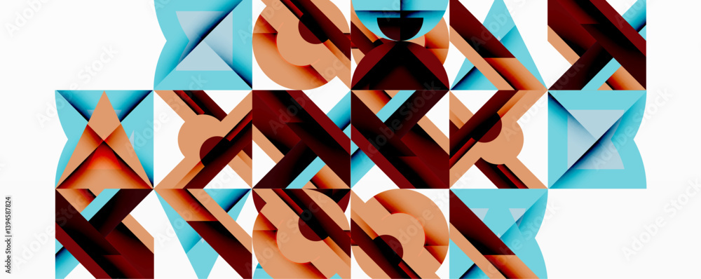 Aufkleber Abstract geometric pattern. Repeating triangular shapes create complex texture. Warm browns, light blues, beige tones dominate composition. Minimalist design, modern aesthetic.